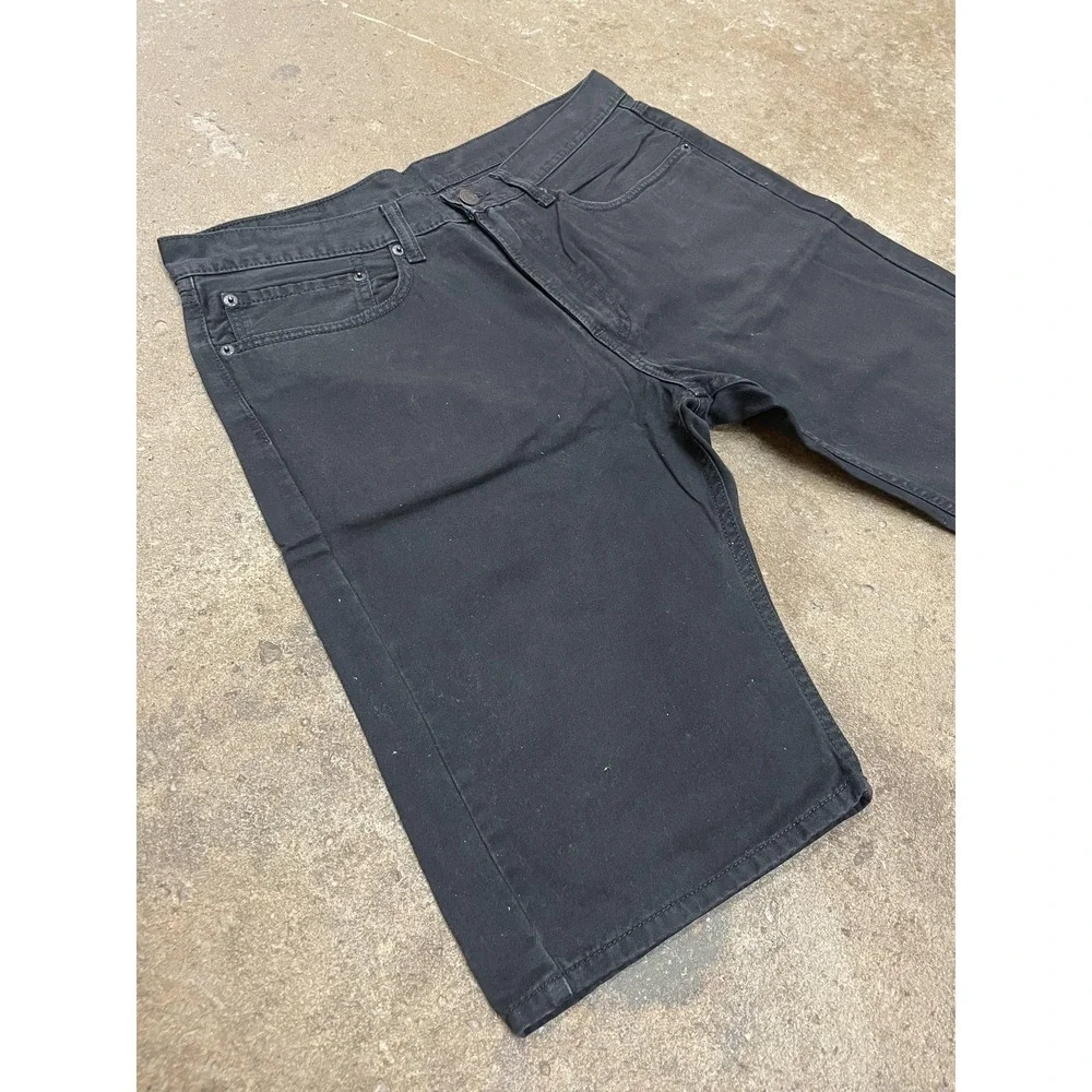 Levis 505 Shorts Mens 34 x 12‎ Black Denim Regular Fit Bermuda Dark Wash Zip Fly